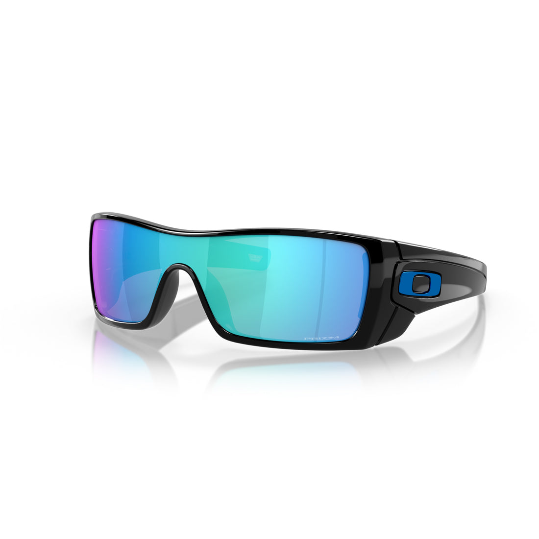 Oakley Batwolf Polished Black sunglasses with Prizm Sapphire lenses and single continuous lens design, available at Freeride Surf & Skate NZ.