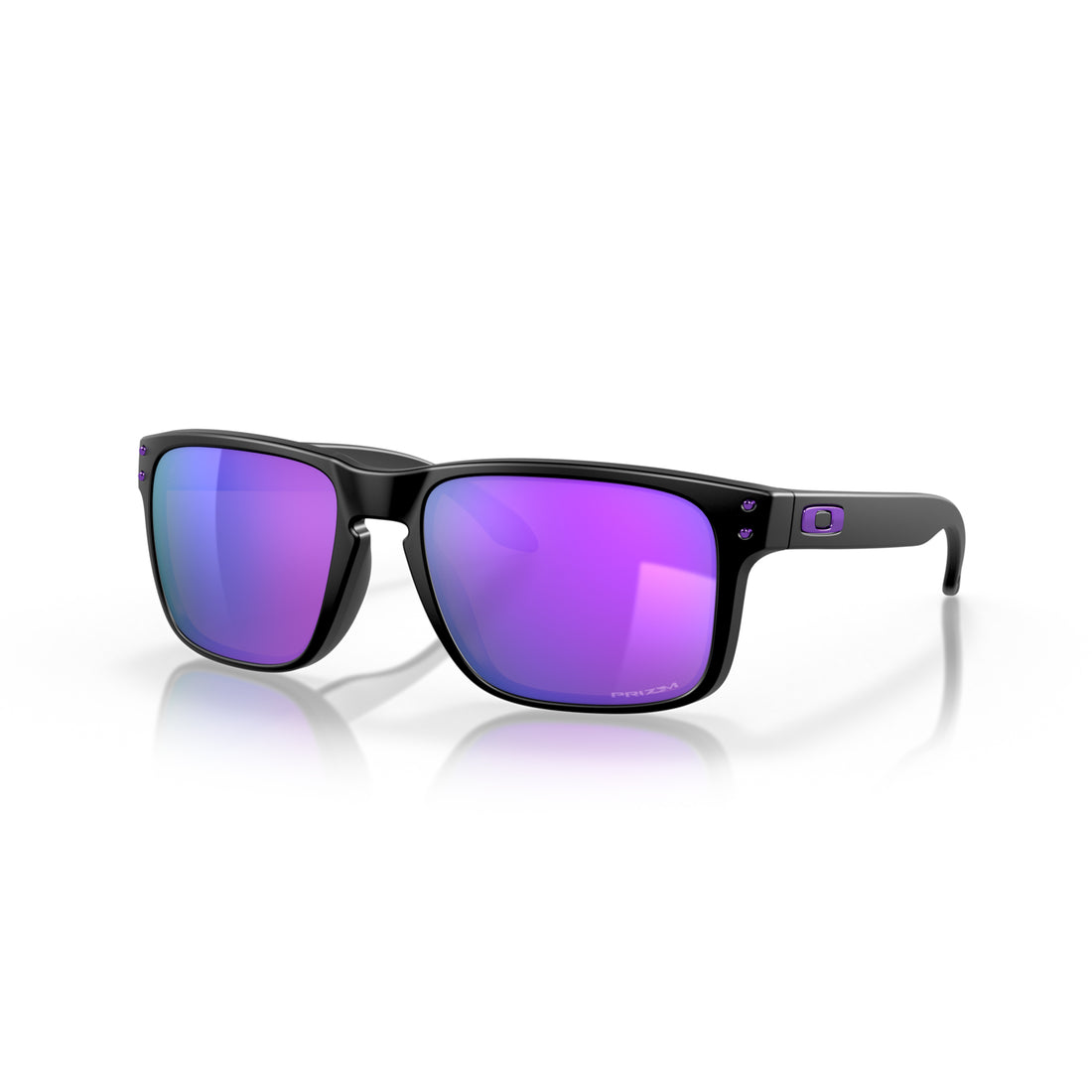 Oakley Holbrook Matte Black sunglasses with Prizm Violet lenses and classic rivet detailing, available at Freeride Surf & Skate NZ.