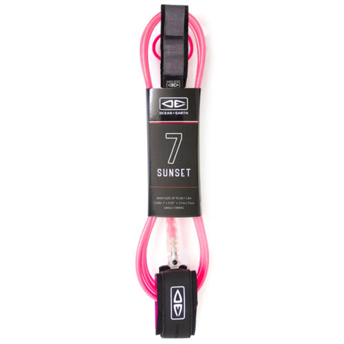 Ocean & Earth Sunset 7’0 moulded surf leash in Pink — durable everyday surfboard leash for mid-length boards, available at Freeride Surf & Skate NZ.