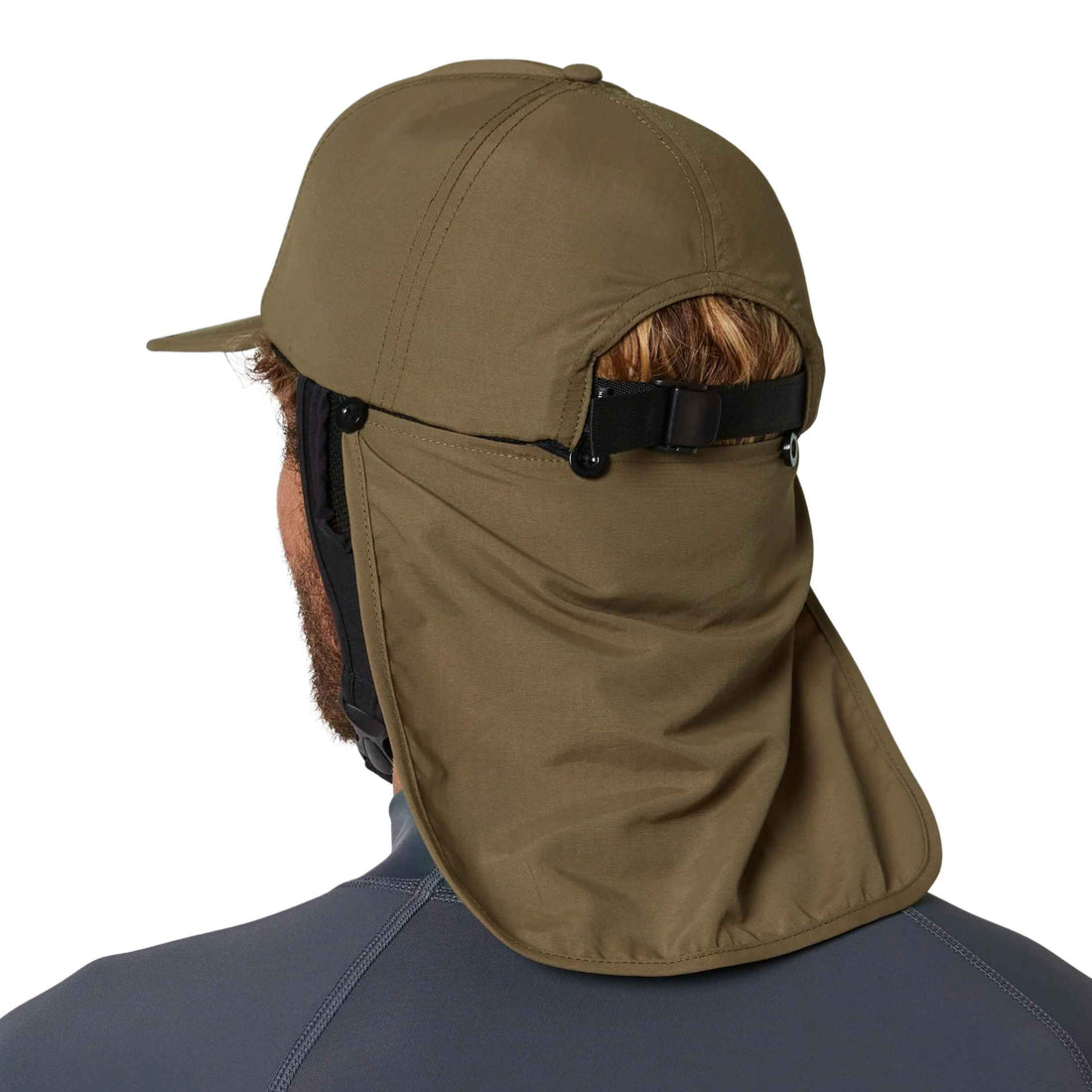 Ocean & Earth Bingin Strap Back Surf Cap in Olive with UPF 50+ protection and legionnaire neck coverage, available at Freeride Surf & Skate NZ.