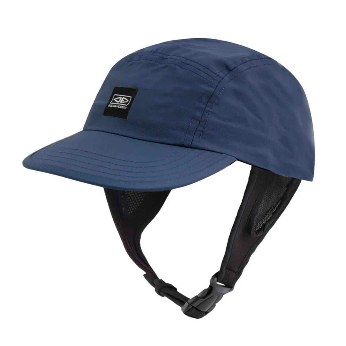 Ocean & Earth Indo 5 Panel Surf Cap in Navy with flip-up brim and adjustable chin strap.