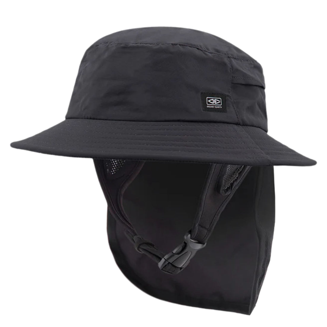 Ocean & Earth Indo Stiff Peak Surf Hat Charcoal — lightweight surf hat with stiff brim, UPF 50+ sun protection, and adjustable chin strap, available at Freeride Surf & Skate NZ.
