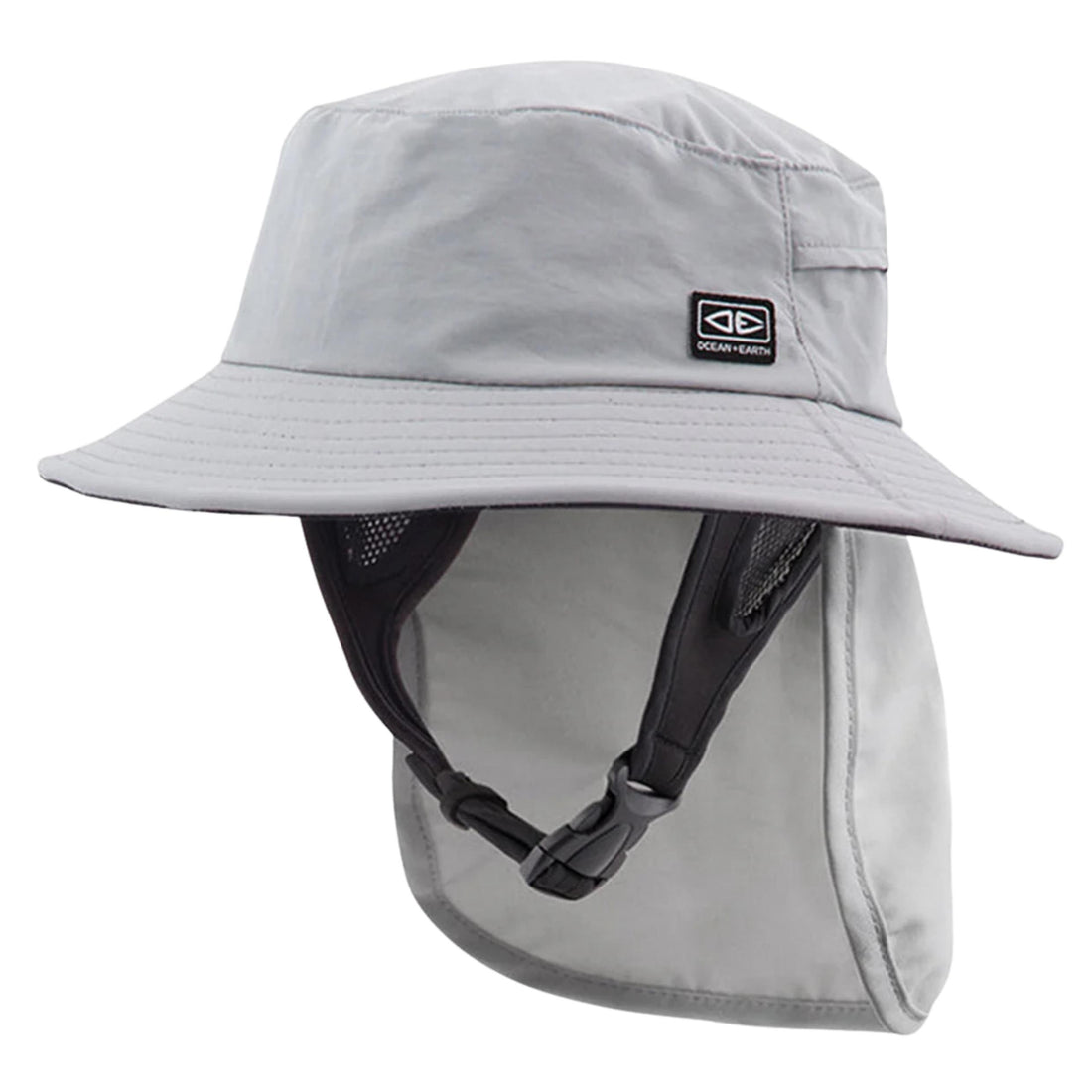 Ocean & Earth Indo Stiff Peak Surf Hat Grey — lightweight surf hat with stiff brim, UPF 50+ sun protection, and adjustable chin strap, available at Freeride Surf & Skate NZ.