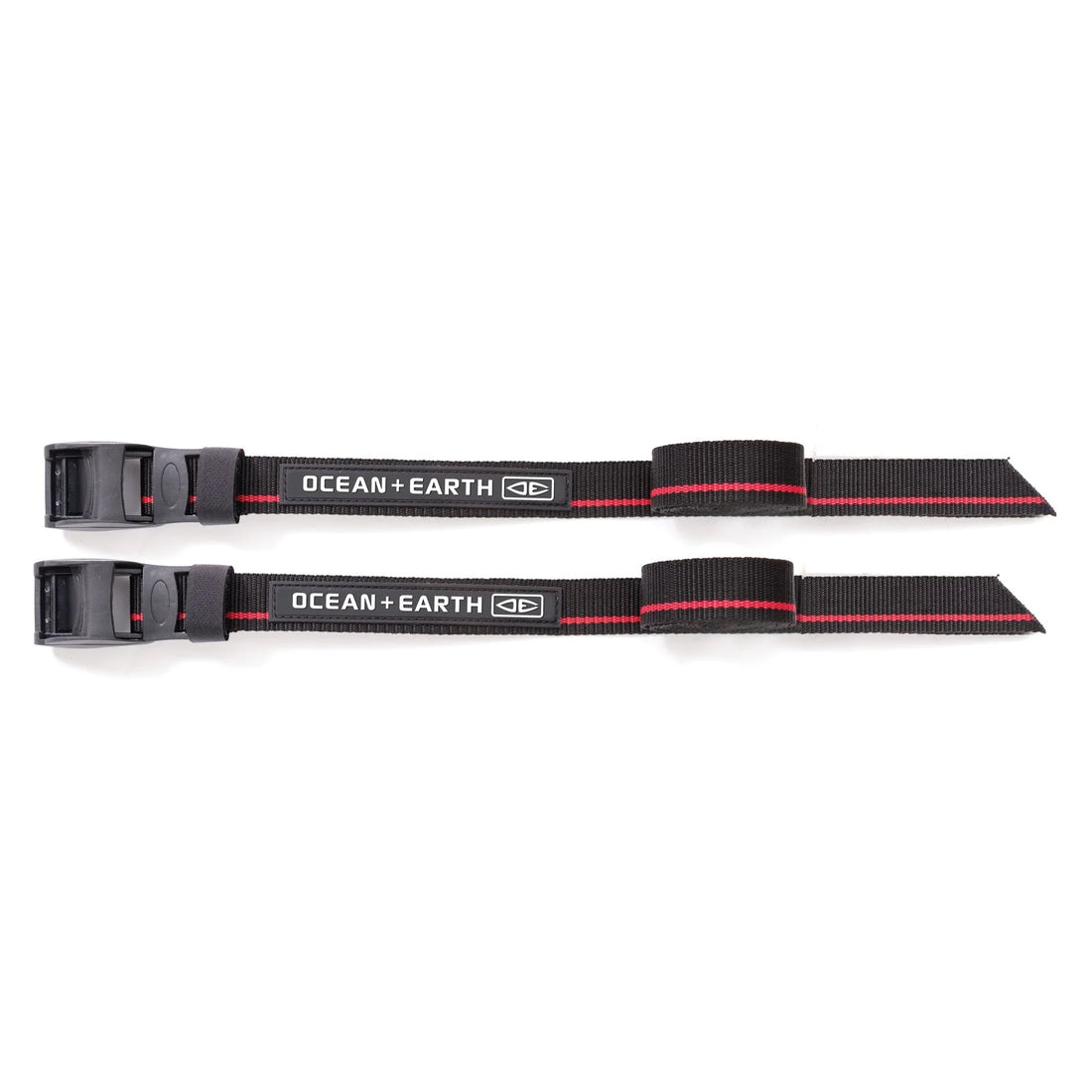Ocean & Earth tie down roof rack straps 4.8m black with rubber cam buckle available at Freeride Surf & Skate NZ.