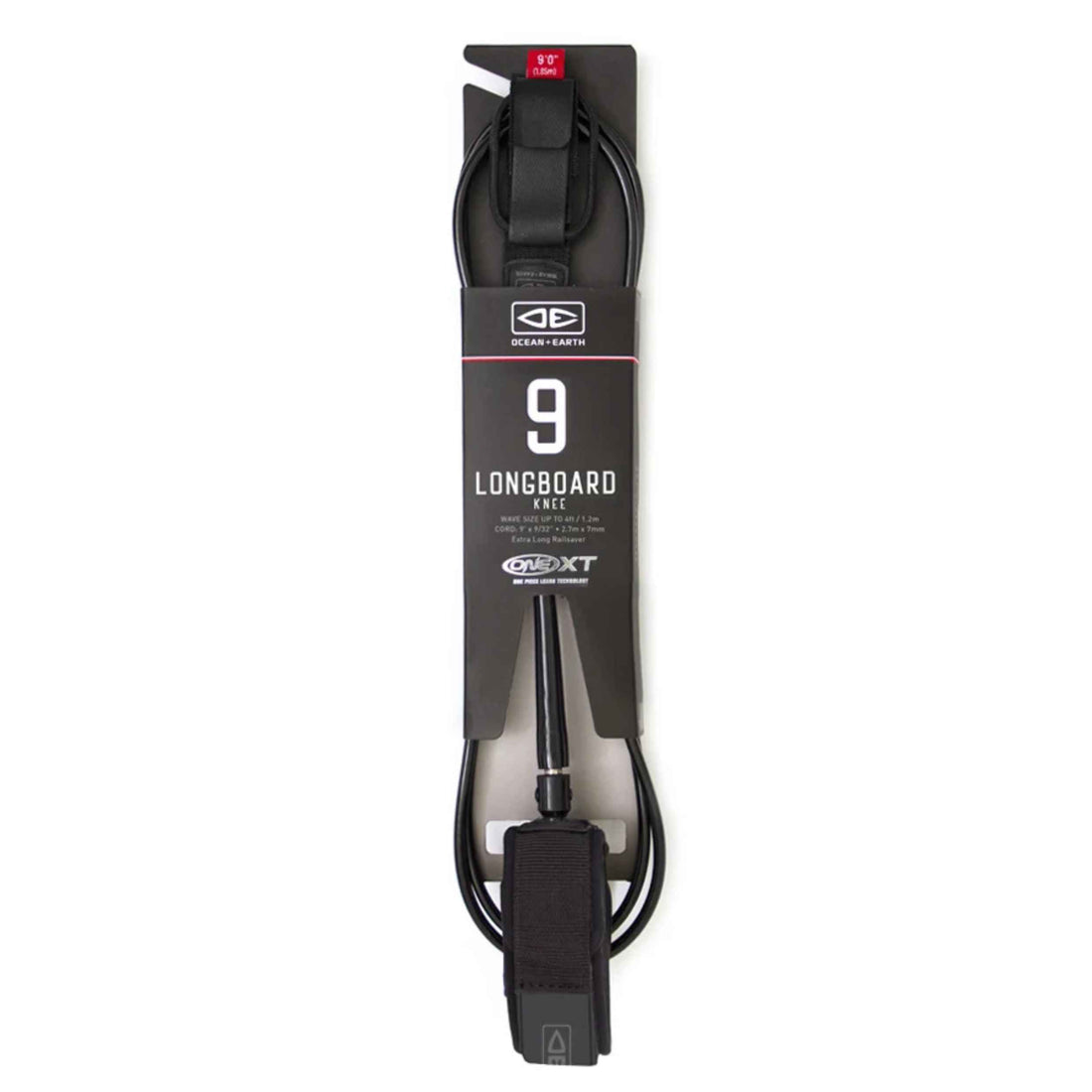 Ocean & Earth XT 9'0 One Piece Longboard Knee Leash with 7mm urethane cord and padded knee strap, available at Freeride Surf & Skate NZ.
