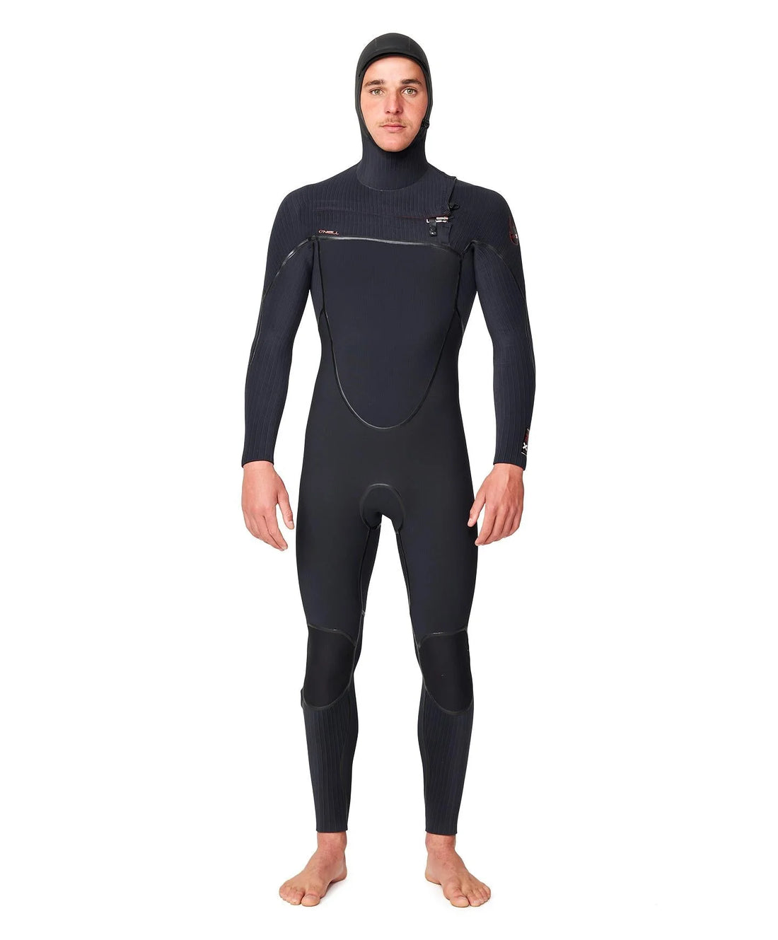 O’Neill men’s HyperFire X 5/4mm hooded chest zip steamer wetsuit with TB4X stretch and Fire Wall insulation, available at Freeride Surf & Skate NZ.