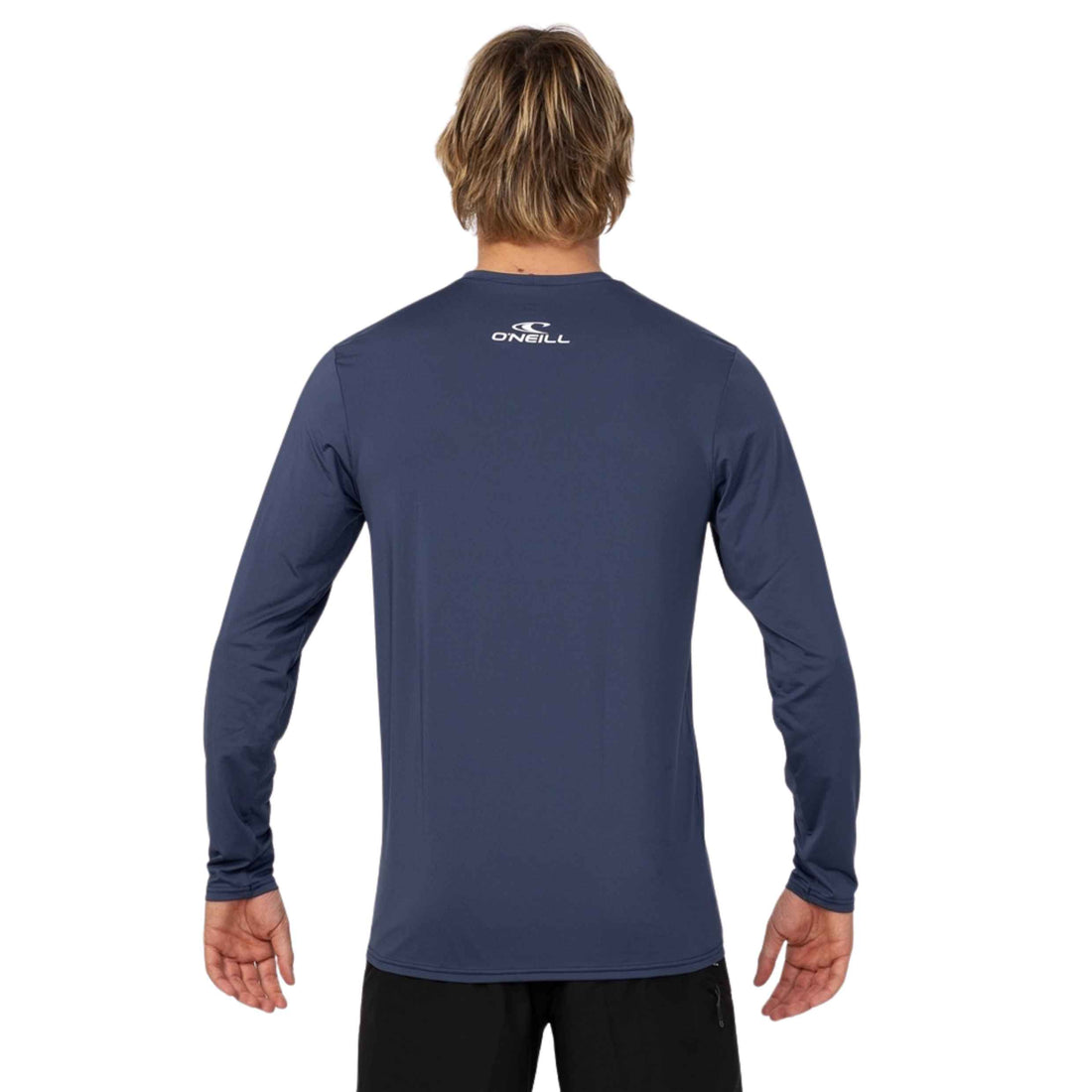 O'Neill Mens Clean & Mean Long Sleeve Rash Tee in Navy featuring UPF 50+ sun protection, O'Neill graphics and comfortable flatlock seams, available at Freeride Surf & Skate NZ.