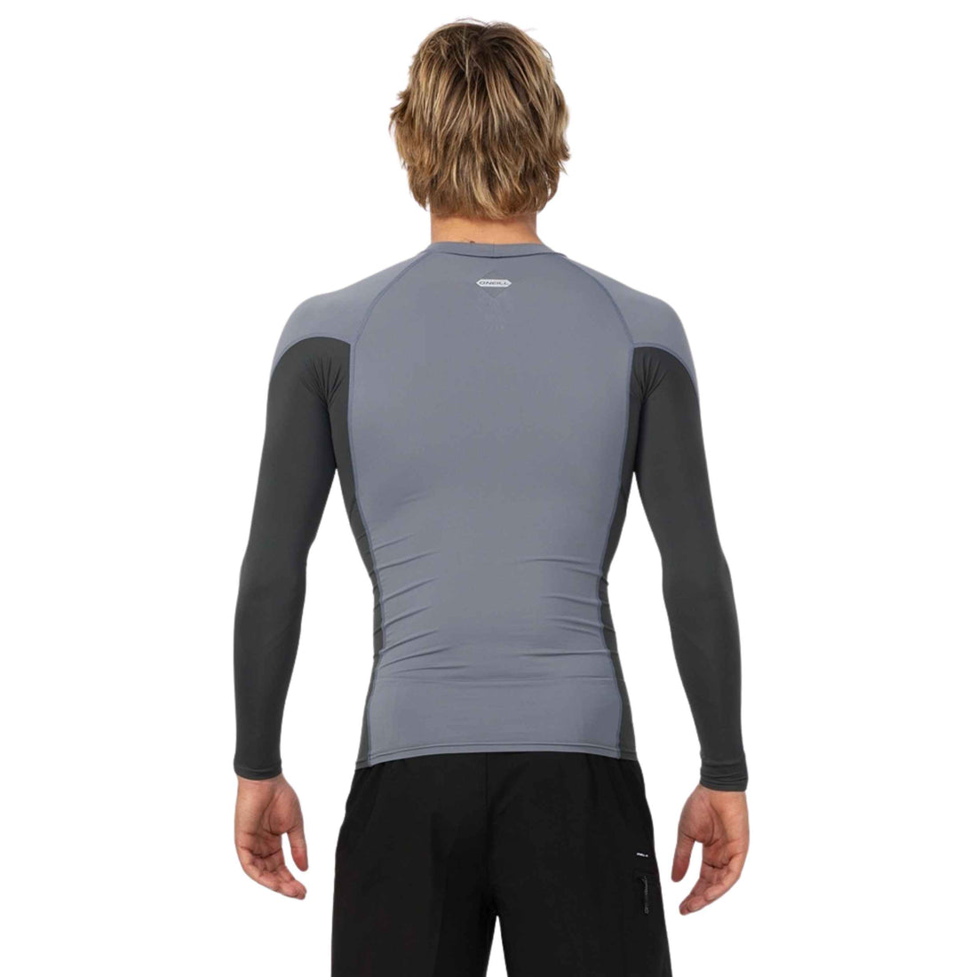 O'Neill Mens HyperFreak Skins Long Sleeve Rashguard in Dark Shadow featuring UPF 50+ protection, TechnoButter Skin fabric, HyperDry technology and a tight performance fit, available at Freeride Surf & Skate NZ.