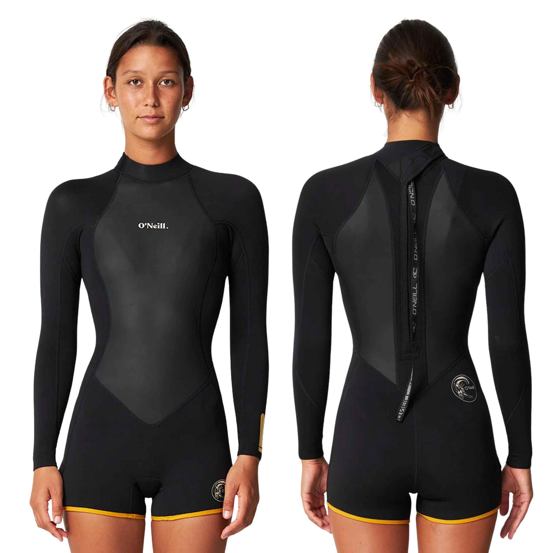 O'Neill Women's O'Riginals 2mm Long Sleeve Boyleg Springsuit in Black with Yulex foam and recycled jersey, available at Freeride Surf & Skate NZ.