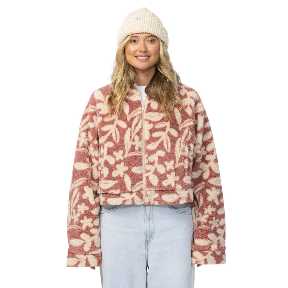 O'Neill Womens Rori Fleece Jacket Sand Floral available at Freeride Surf & Skate NZ.
