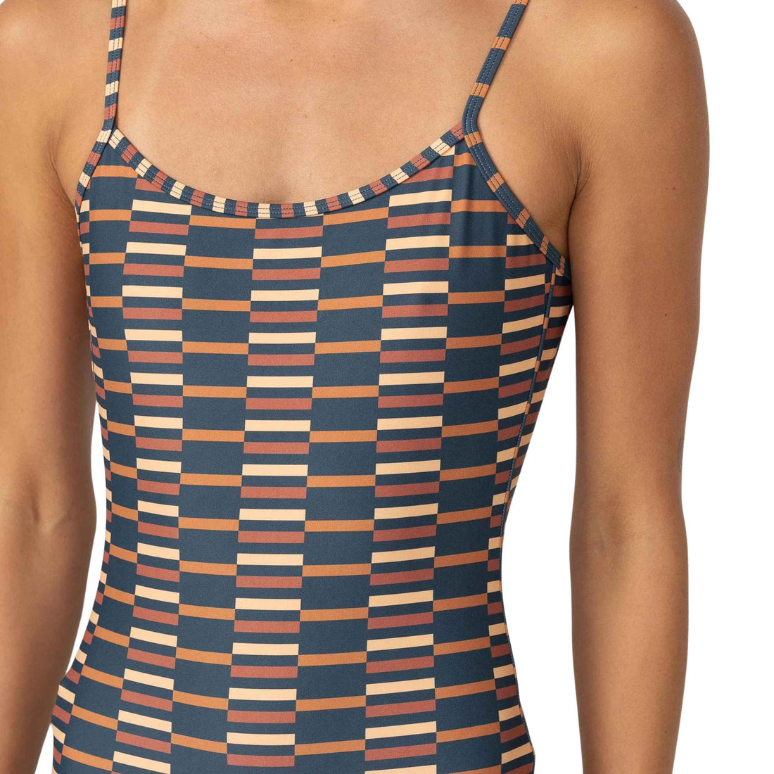 O'Neill Women's Shadow Bay One Piece in Ticking Stripe Warm with adjustable racerback straps and double-lined front, available at Freeride Surf & Skate NZ.