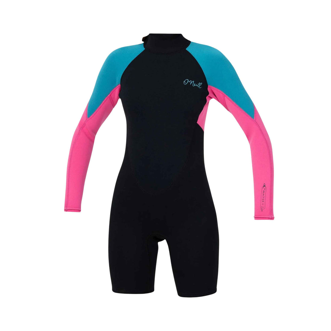 O'Neill Youth Girls Reactor 2 Back Zip 2mm Springsuit in Blue Curacao with stretch neoprene and seamless paddle zones, available at Freeride Surf & Skate NZ.