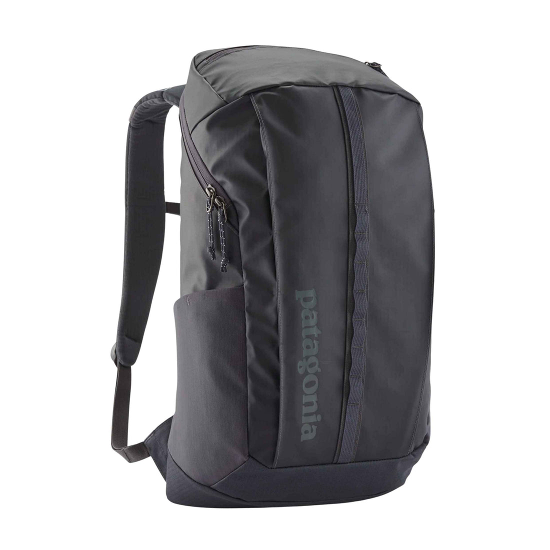 Patagonia Black Hole Pack 25L in Smolder Blue Forge Grey with weather-resistant recycled fabric and front storage pocket.