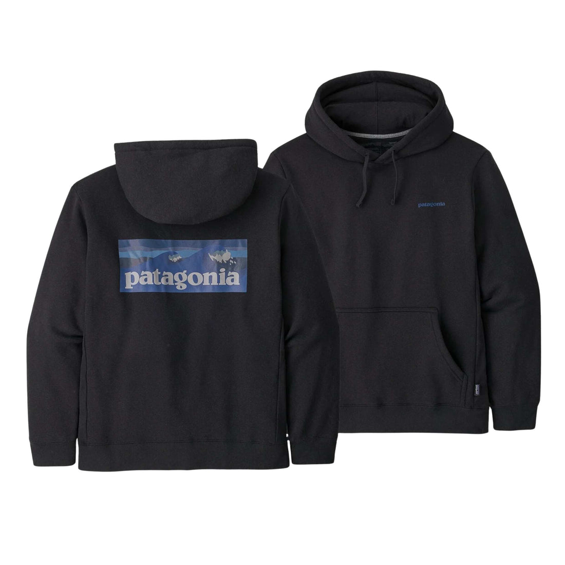 Patagonia Boardshort Logo Uprisal Hoody ink black recycled fleece hoodie available at Freeride Surf & Skate NZ.