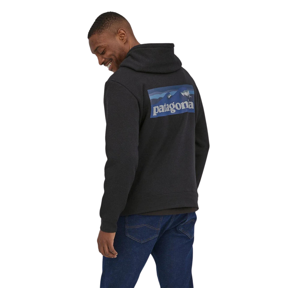 Patagonia Boardshort Logo Uprisal Hoody ink black recycled fleece hoodie available at Freeride Surf & Skate NZ.
