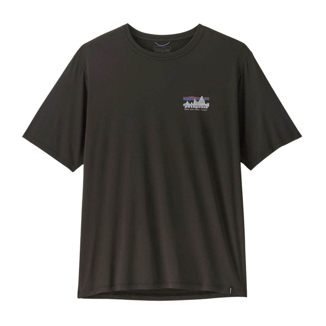 Patagonia Capilene Cool Daily Shirt 73 Skyline in black moisture wicking recycled polyester tee available at Freeride Surf & Skate NZ.