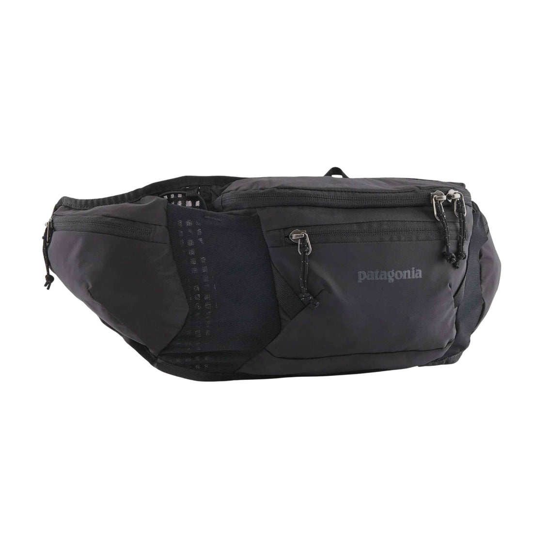 Patagonia Dirt Roamer Waist Pack in Black with 3-litre storage, Regulator airmesh and dual water-bottle holders, available at Freeride Surf & Skate NZ.