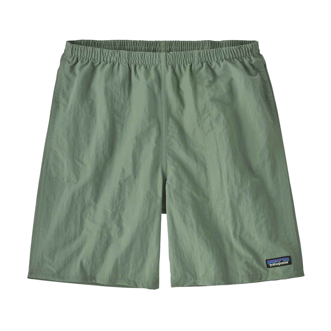 Patagonia Men's Baggies Longs 7" in Cover Green with an elasticised waist and longer-length fit, available at Freeride Surf & Skate NZ.