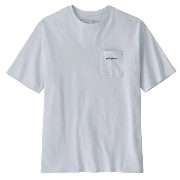 Patagonia Men's Boardshort Logo Pocket Responsibili-Tee in White available at Freeride Surf & Skate NZ.