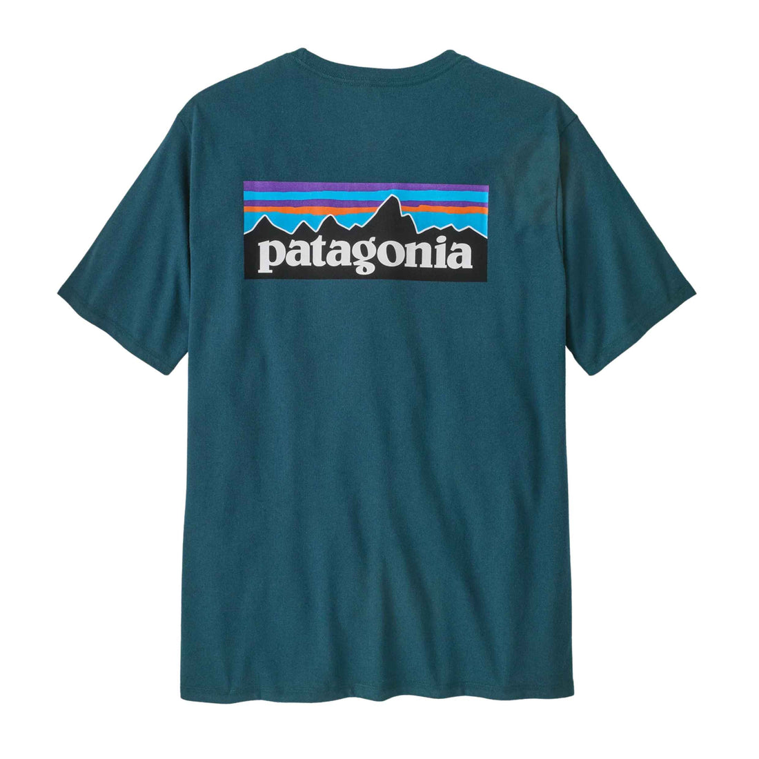 Patagonia Men's P-6 Logo Responsibili-Tee in Glacial Blue with P-6 logo print, available at Freeride Surf & Skate NZ.