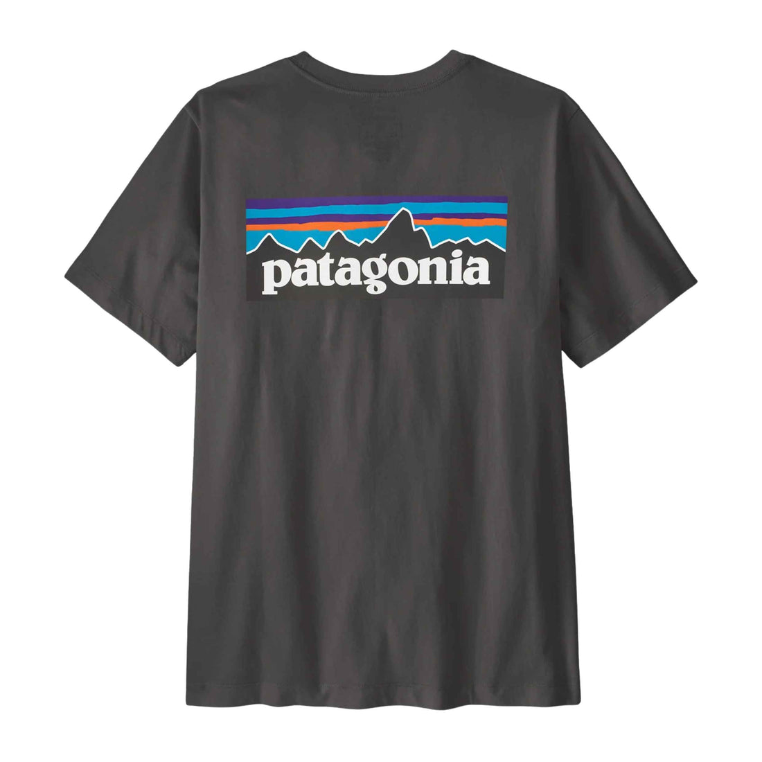Patagonia Men's P-6 Logo T-Shirt in Ink Black made from 100% organic cotton with classic P-6 graphic, available at Freeride Surf & Skate NZ.