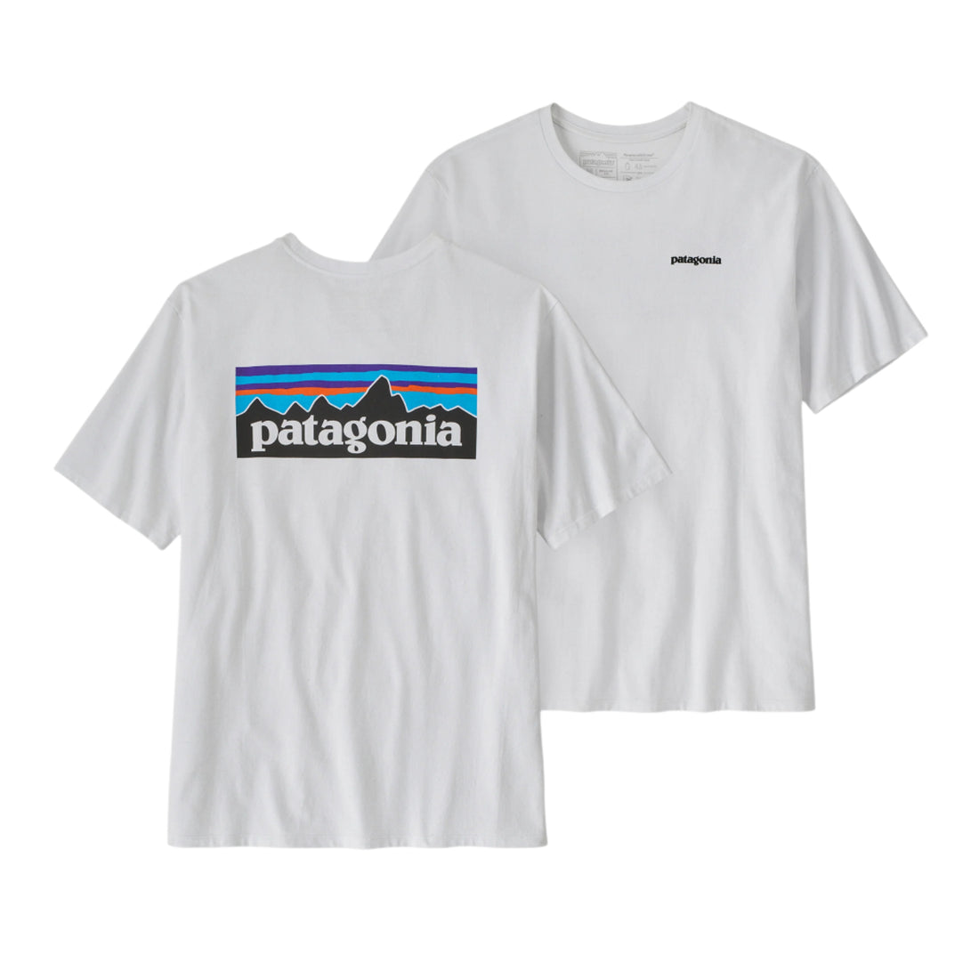 Patagonia Men's P-6 Logo Responsibili-Tee in White available at Freeride Surf & Skate NZ.