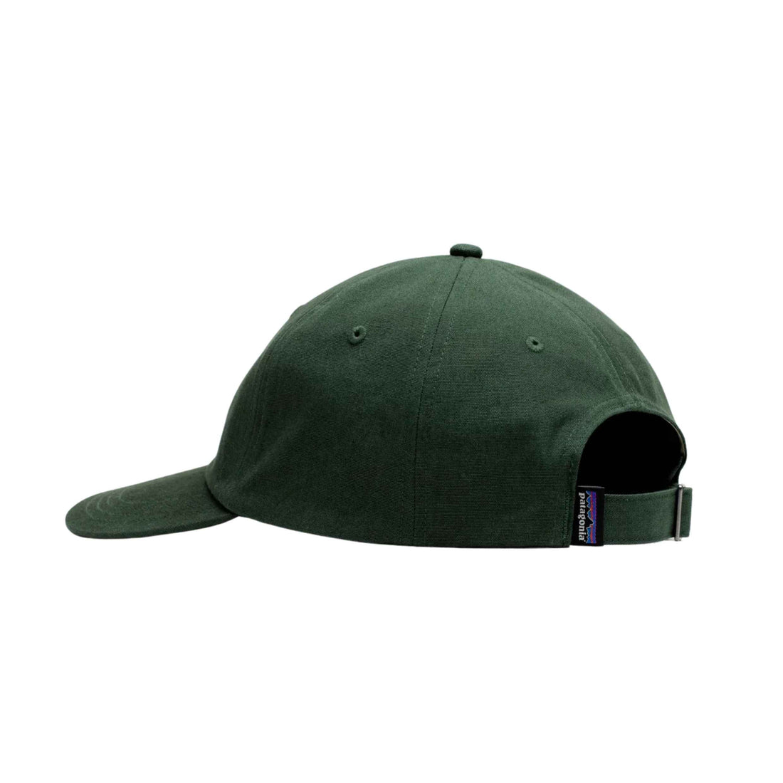 Patagonia P-6 Label Trad Cap in Canopy Green with curved brim and woven P-6 label, available at Freeride Surf & Skate NZ.