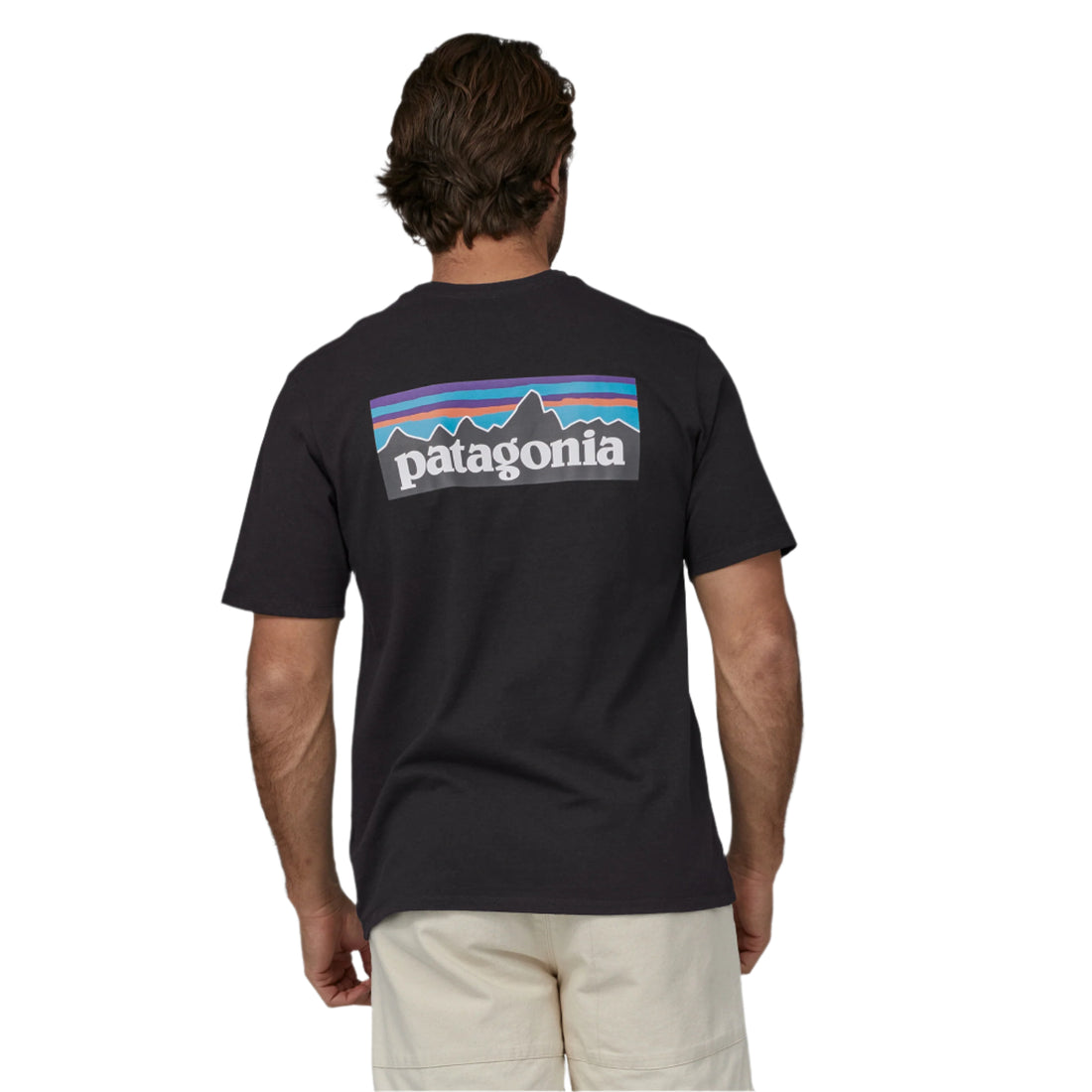 Patagonia P-6 Logo Responsibili-Tee in Black available at Freeride Surf & Skate NZ.