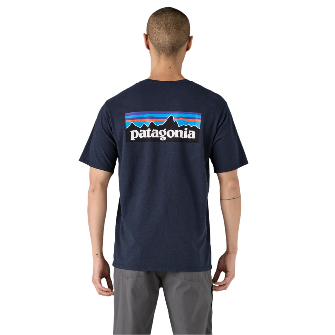 Patagonia P-6 Logo Responsibili-Tee in New Navy available at Freeride Surf & Skate NZ.