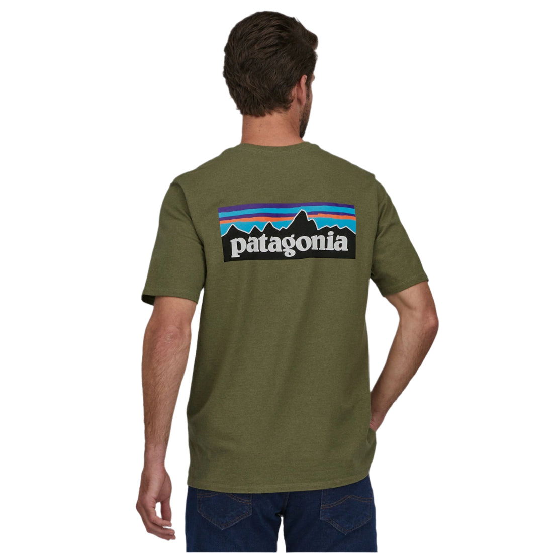 Patagonia P-6 Logo Responsibili-Tee in Wyoming Green available at Freeride Surf & Skate NZ.