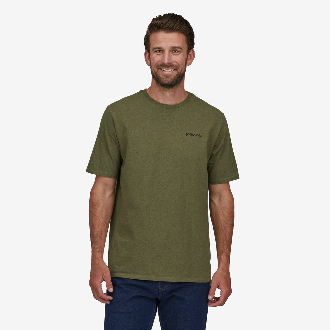 Patagonia P-6 Logo Responsibili-Tee in Wyoming Green available at Freeride Surf & Skate NZ.