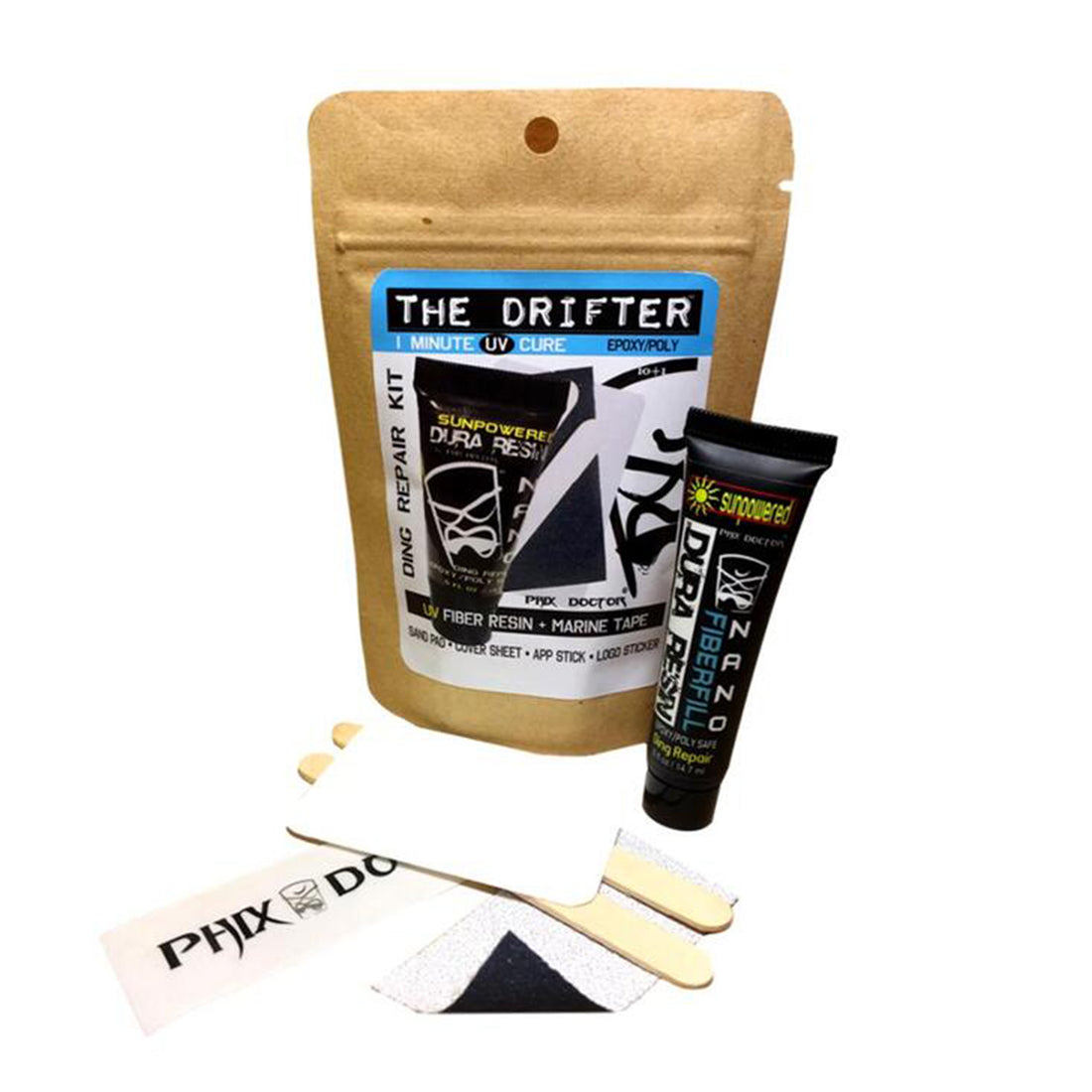 Enough Professional Grade SunPowered Resin to Fix 10 Average Dings and 1 on the go Dry Lock Marine Grade Ding Tape. Airline Approved, Endless Shelf Life!

Additional Product Information:

• 1 Tube Universal, SunPowered, Fiber-Filled Resin
• 2"x3" Marine Grade Ding Tape
• Dual Grit, Wet Dry Sand Pad
• Clear Cover Sheets
• Logo Sticker
• Applicator Stick