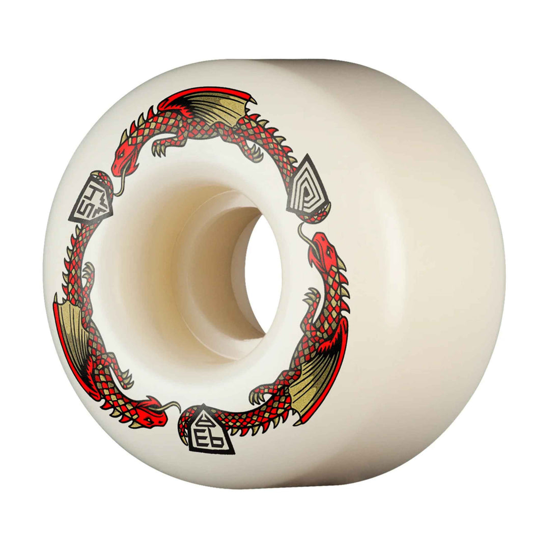 Powell Peralta Dragon Formula Red Dragon 54mm 93A skateboard wheels featuring high-rebound urethane and V4 double radial street shape, available at Freeride Surf & Skate NZ.
