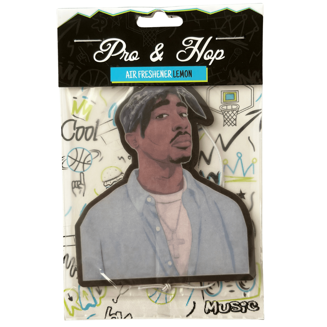 Pro & Hop 2Pac Air Freshener — illustrated Tupac car freshener with long-lasting fragrance, available at Freeride Surf & Skate NZ.