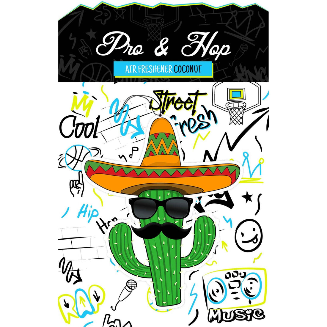 Pro & Hop Cactus Air Freshener — fun cactus-themed scented car freshener with elastic loop, available at Freeride Surf & Skate NZ.