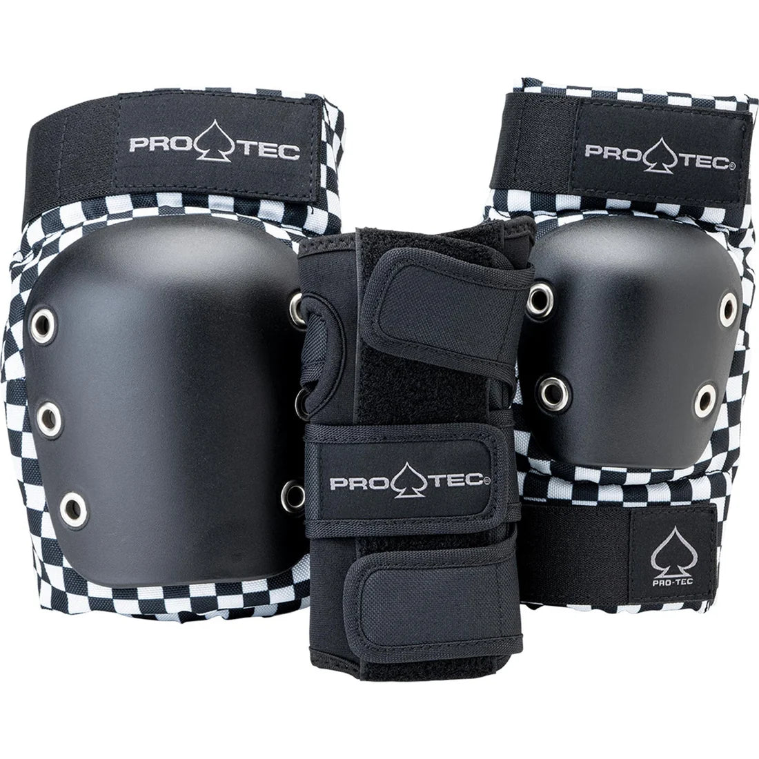 Pro-Tec Junior Street Gear 3-Piece Protective Pad Set in Checker featuring junior knee pads, elbow pads and wrist guards with EVA padding and durable plastic caps, available at Freeride Surf & Skate NZ.