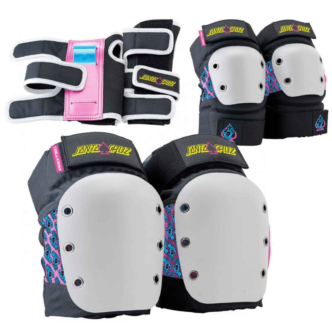 Pro-Tec x Santa Cruz Junior Street Gear 3-piece skateboard protection set with knee pads, elbow pads and wrist guards for young skaters, available at Freeride Surf & Skate NZ.