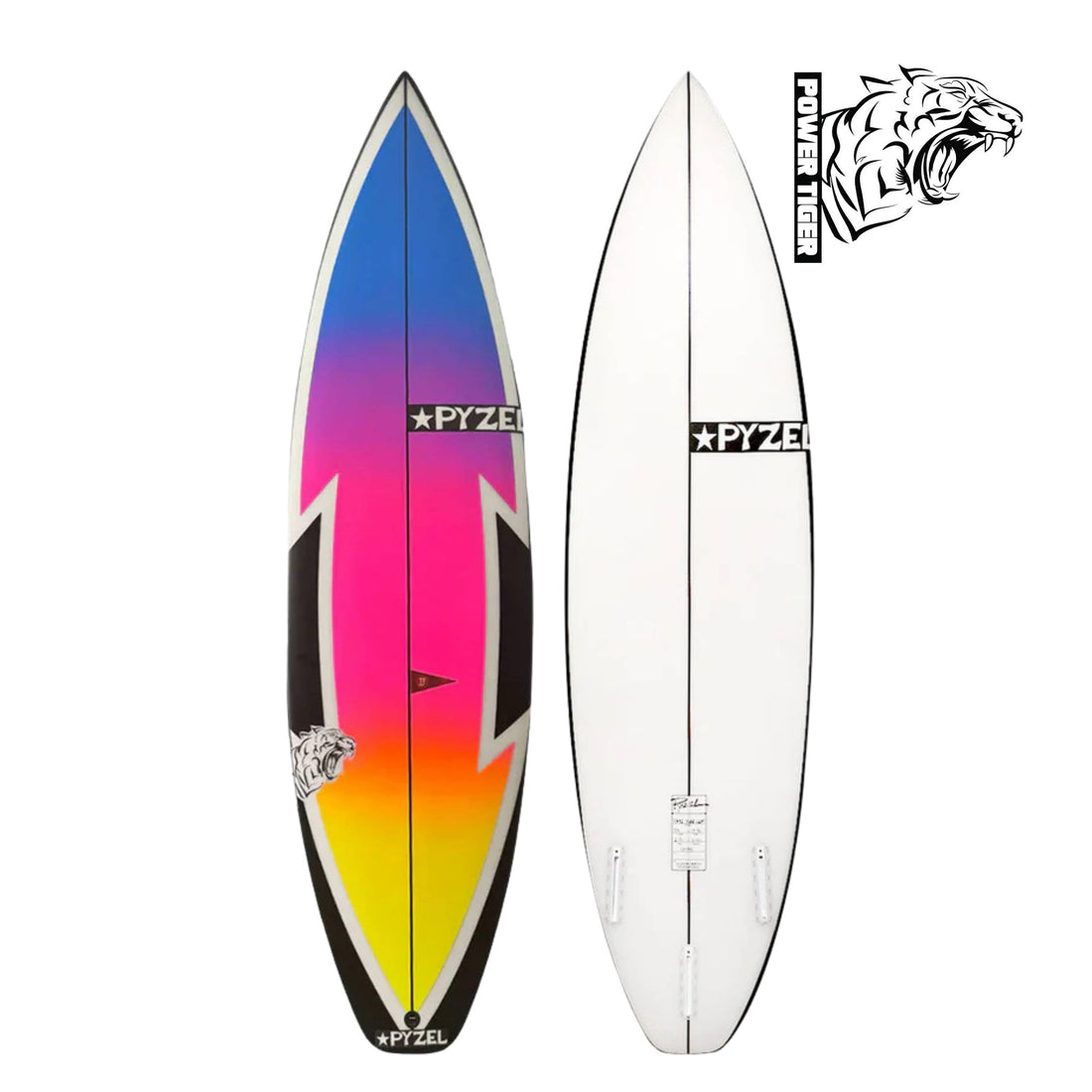 Pyzel Power Tiger Grom Surfboard  for powerful waves designed by John John Florence. Pink Yellow Black full spray surfboards. At Freeride Surf & Skate NZ 