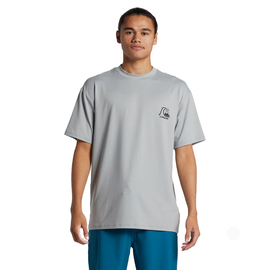 Quiksilver DNA Bubble Logo Surf Tee in Quarry with loose fit and UPF 50+ sun protection, available at Freeride Surf & Skate NZ.