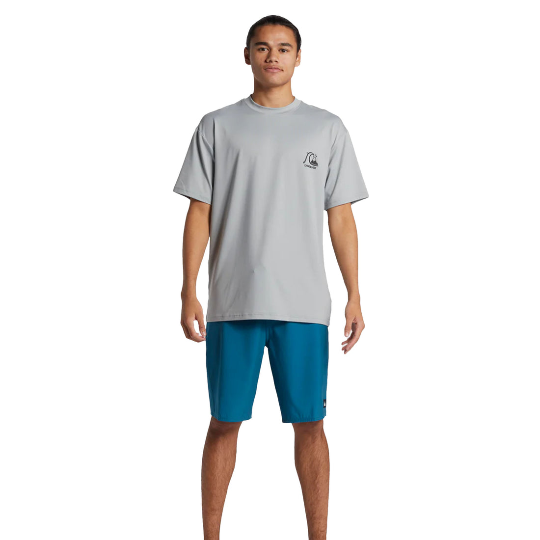 Quiksilver DNA Bubble Logo Surf Tee in Quarry with loose fit and UPF 50+ sun protection, available at Freeride Surf & Skate NZ.