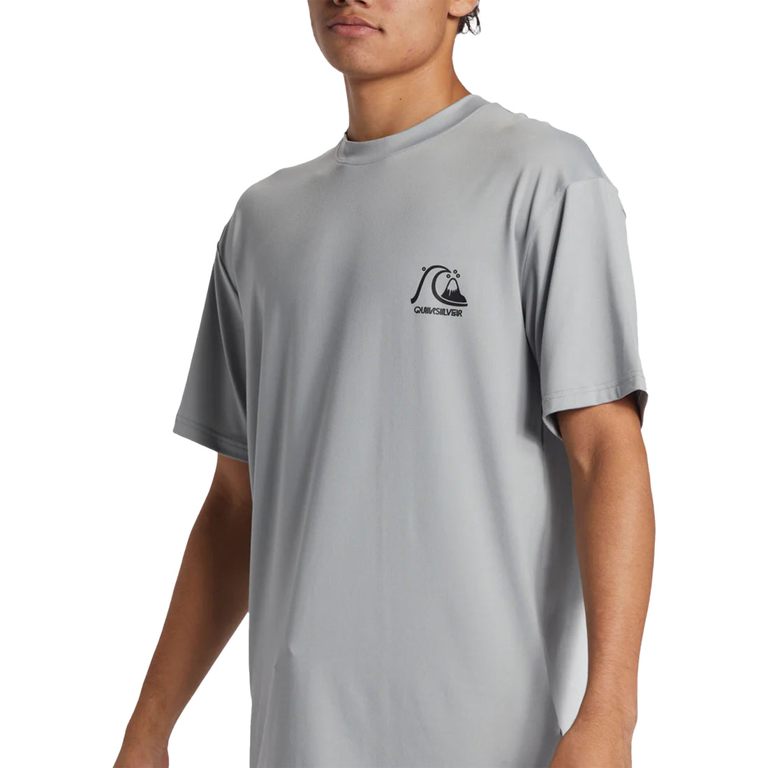 Quiksilver DNA Bubble Logo Surf Tee in Quarry with loose fit and UPF 50+ sun protection, available at Freeride Surf & Skate NZ.