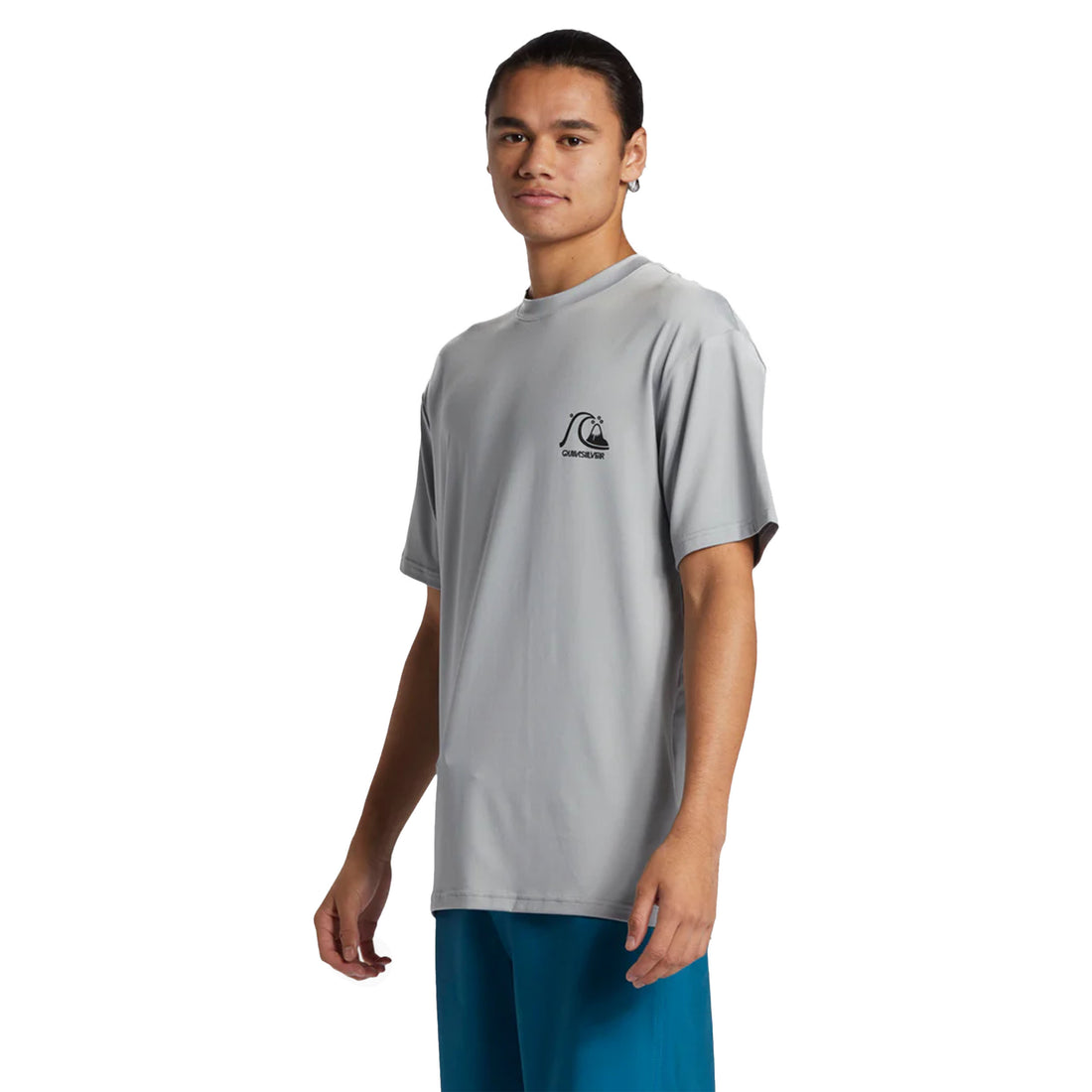Quiksilver DNA Bubble Logo Surf Tee in Quarry with loose fit and UPF 50+ sun protection, available at Freeride Surf & Skate NZ.
