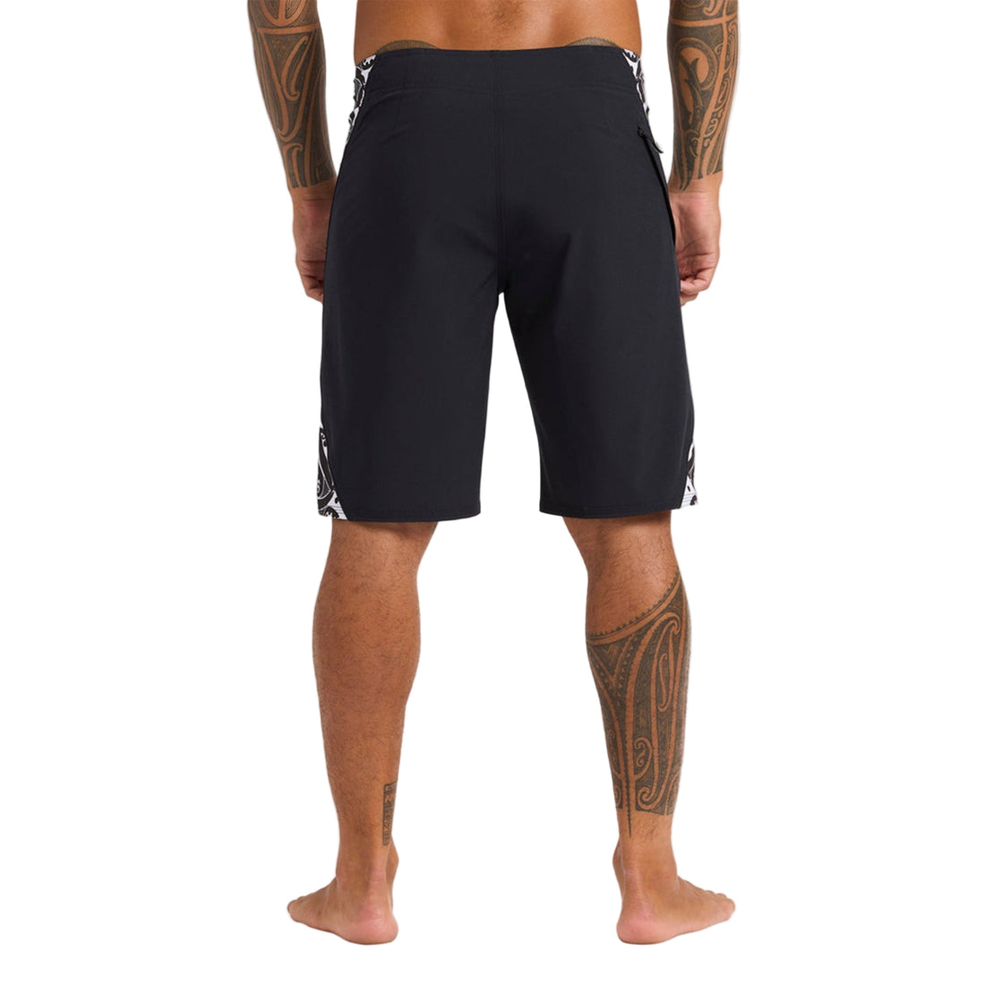 Quiksilver Kehu Butler Mangotu Boardshort Black — sustainable surf shorts back view with quick-dry fabric and Māori inspired design, shop Freeride Surf & Skate NZ