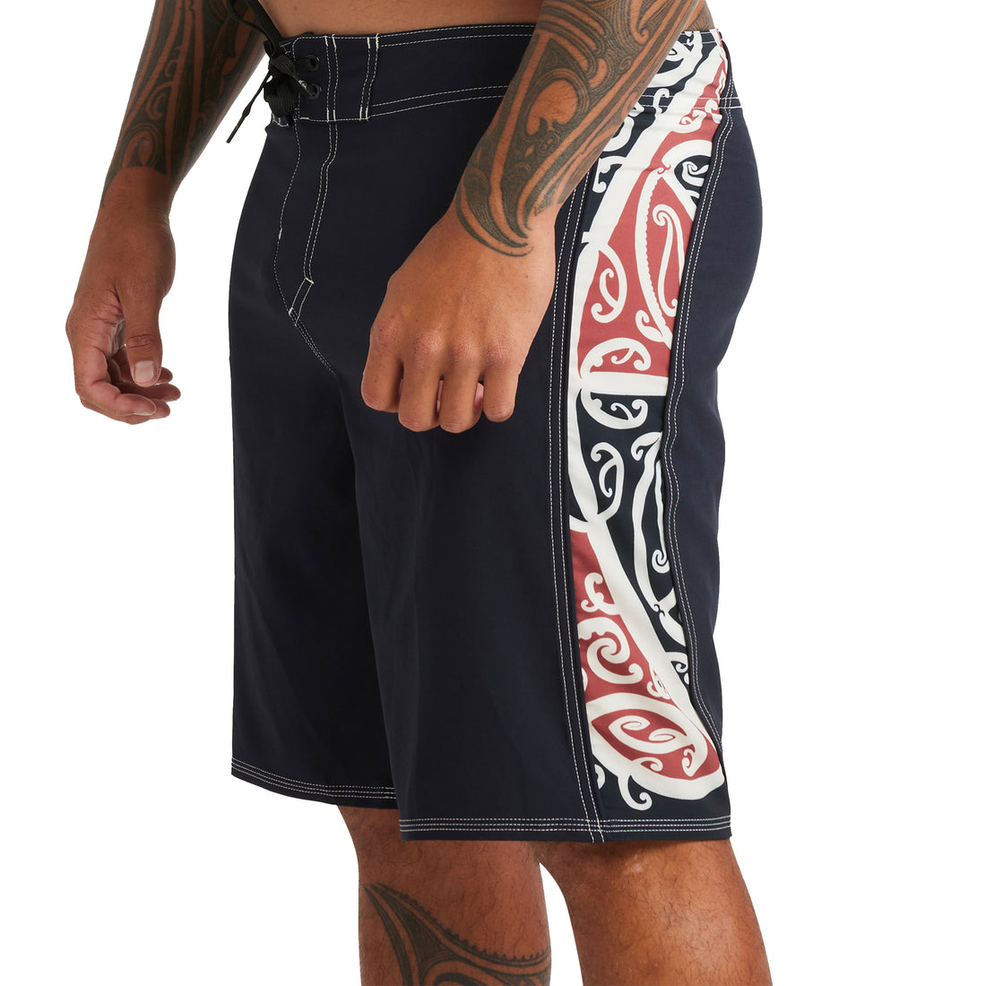 Quiksilver Kowhaiwhai Mangopare 20" Boardshort Black — Māori-inspired design from the Tai Kehu Collection by Kehu Butler, eco SurfSilk fabric available at Freeride Surf & Skate NZ.