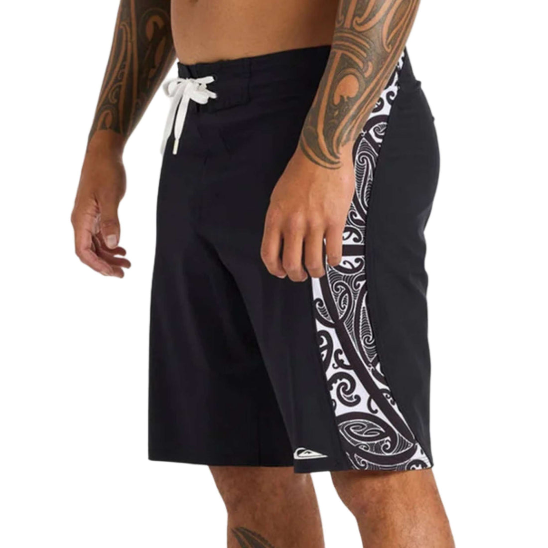 Quiksilver Mangotu 18" Boardshort Black — eco 4-way stretch boardshort from the Tai Kehu Māori Collection by Kehu Butler, available at Freeride Surf & Skate NZ
