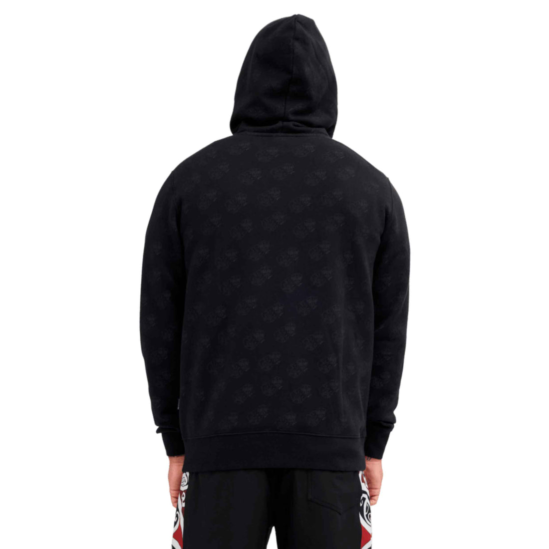 Quiksilver Men's Tiki Hoodie in Black featuring custom Tiki artwork by Kehu Butler, drawcord hood and kangaroo pocket, available at Freeride Surf & Skate NZ.