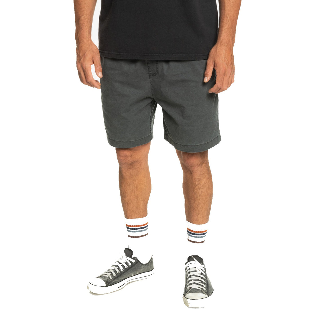 Quiksilver Taxer Boardshort in Black with acid-wash finish, drawcord waistband and side and back pockets.