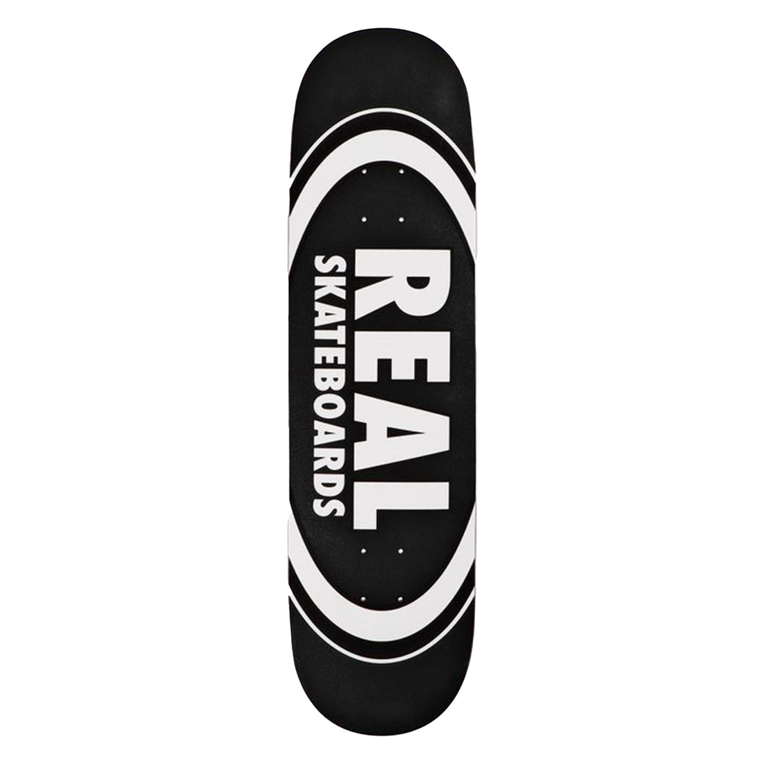 Real Classic Oval 8.25 Skate Deck — black metallic colourway team model with classic oval logo and 7-ply maple R1 construction, available at Freeride Surf & Skate NZ.