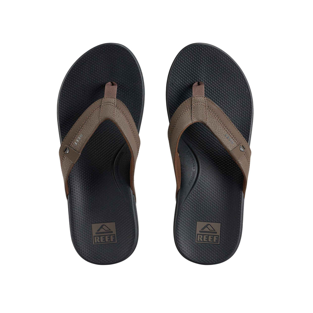 Reef Cushion Spring 2.0 thongs in Brown with cushioned footbed and wide padded straps.