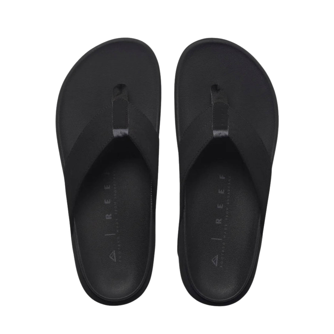 Reef Raglan jandal black with sugarcane EVA footbed and durable rubber outsole available at Freeride Surf & Skate NZ.